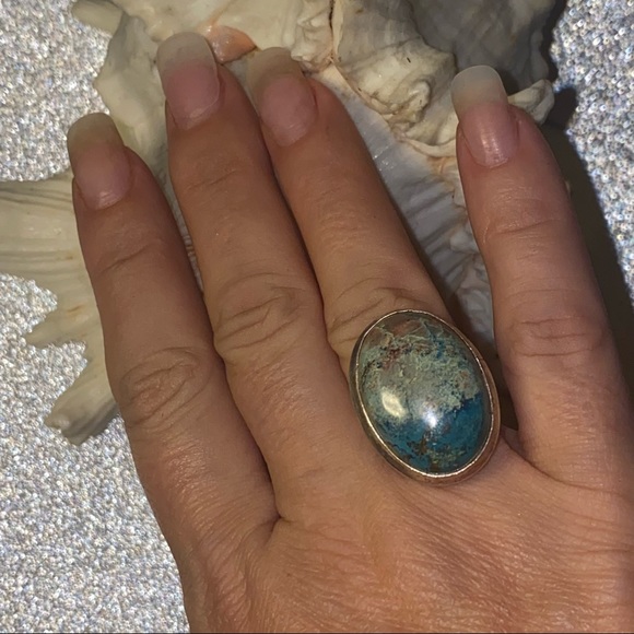 Sale * Chrysocolla Gemstone vintage ocean ring - Picture 7 of 10
